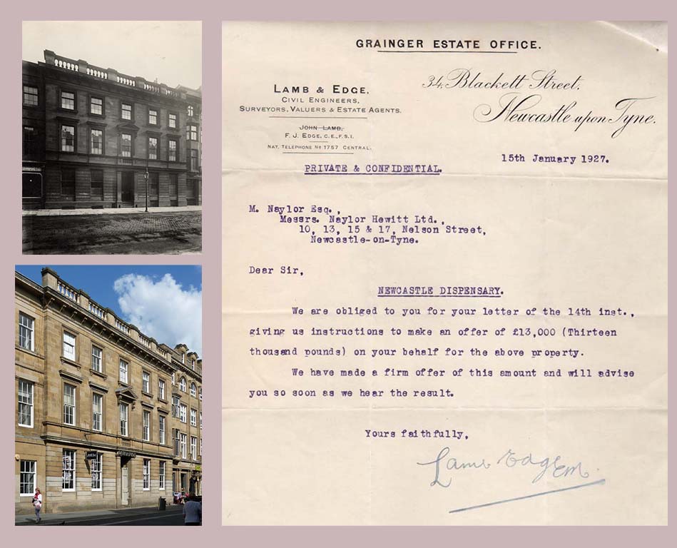 Picture Offer letter fort the purchase of the Dispensary, 14 Nelson Street, Newcastle in 1927.